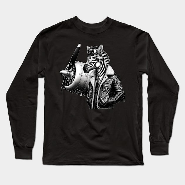 Funny Zebra Pilot Long Sleeve T-Shirt by Merchweaver